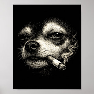 Póster Perro fumando cigarrillo divertido meme de cara de