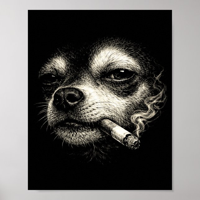 Póster Perro fumando cigarrillo divertido meme de cara de (Frente)