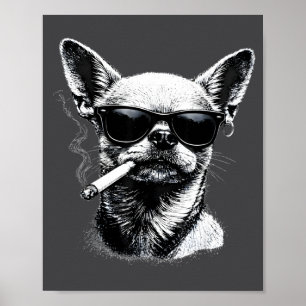 Póster Perro fumando cigarrillo divertido meme de Chihuah