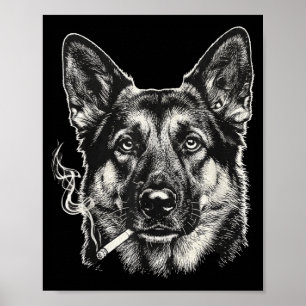 Póster Perro fumando cigarrillo divertido meme de pastor
