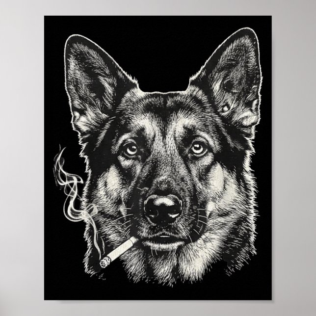 Póster Perro Fumando Cigarrillo Divertido Meme de Pastor  (Frente)