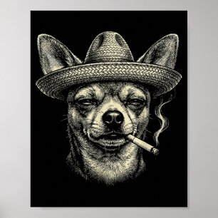 Póster Perro fumando cigarrillo Meme divertido Chihuahua 