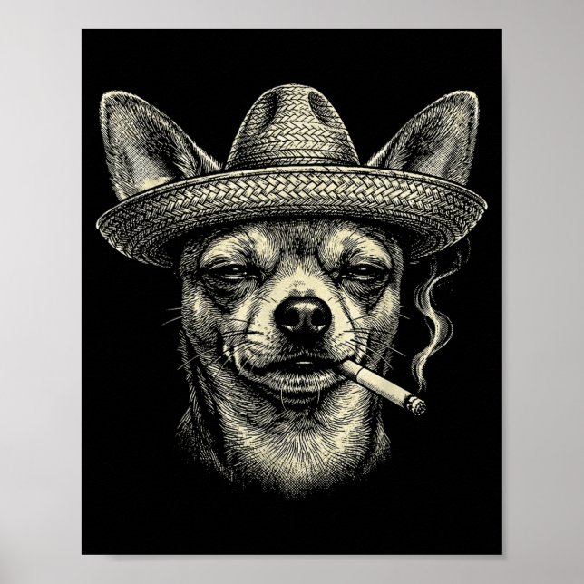 Póster Perro fumando cigarrillo Meme divertido Chihuahua  (Frente)