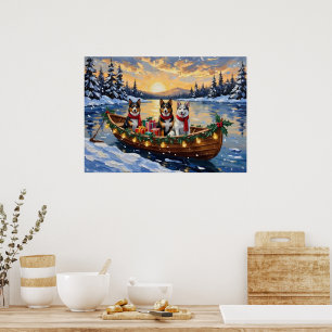 Póster Perro Ganadero Australiano Barco De Navidad Fiesta