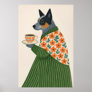 Póster Perro Ganadero Australiano Estampa de Café, Chaque
