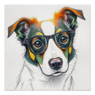 Póster Perro genial con gafas de sol