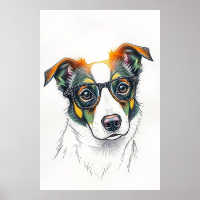 Póster Perro genial con gafas de sol (Frente)