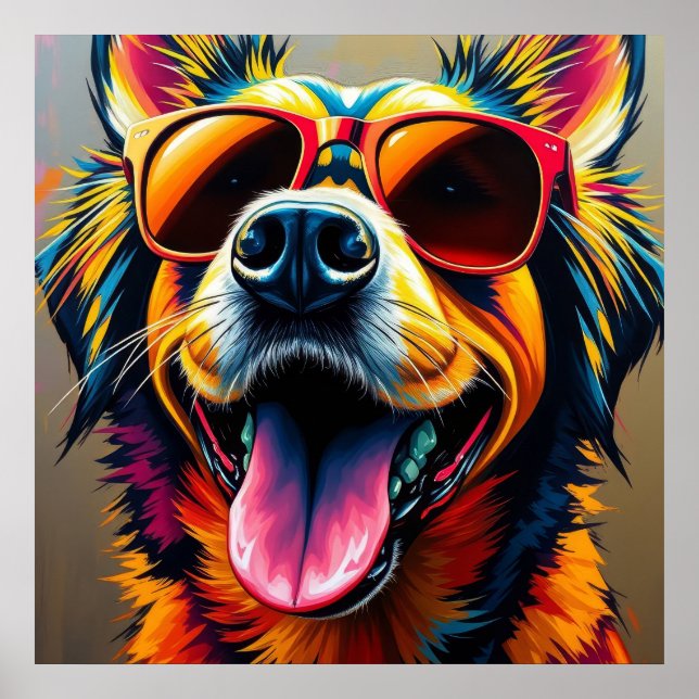 Póster Perro genial con gafas de sol (Frente)