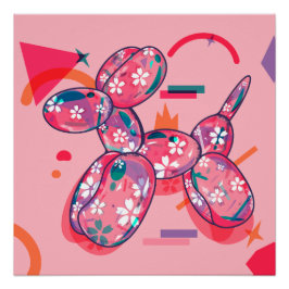 Póster Perro globo rosa