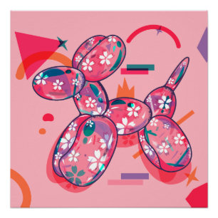 Póster Perro globo rosa