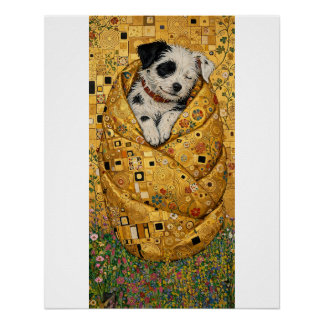 Póster Perro Golden Kiss en Manta de Klimt Arte