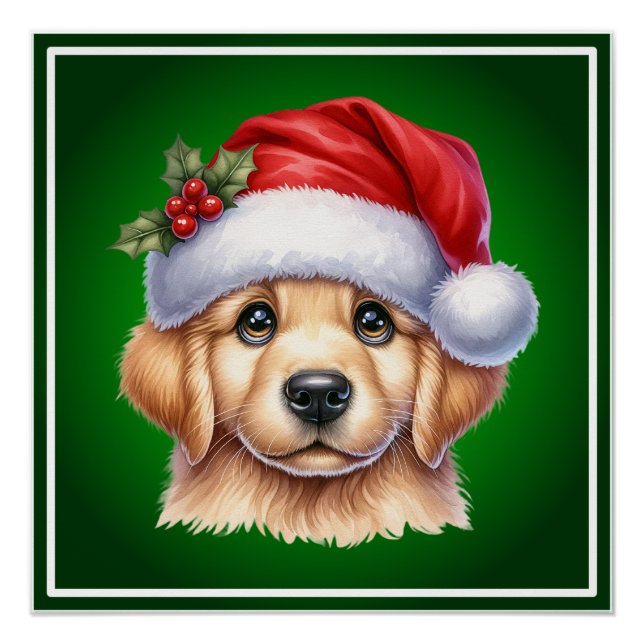 Póster Perro Golden Retriever con Santa Claus Style-82535 (Anverso)