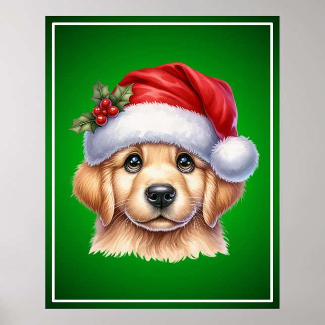 Póster Perro Golden Retriever con Santa Claus Style-82535 (Frente)