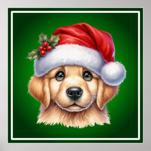Póster Perro Golden Retriever con Santa Claus Style-82535