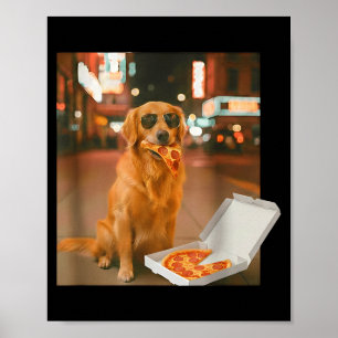 Póster Perro golden retriever divertido comiendo pizza me