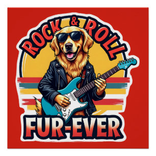 Póster Perro Golden Retriever Fur-Ever de Rock and Roll 