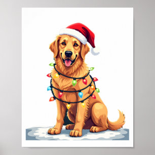 Póster Perro Golden Retriever Santa Navidad Xmas Luces (