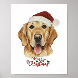 Póster Perro Golden Retriver de Feliz Navidad