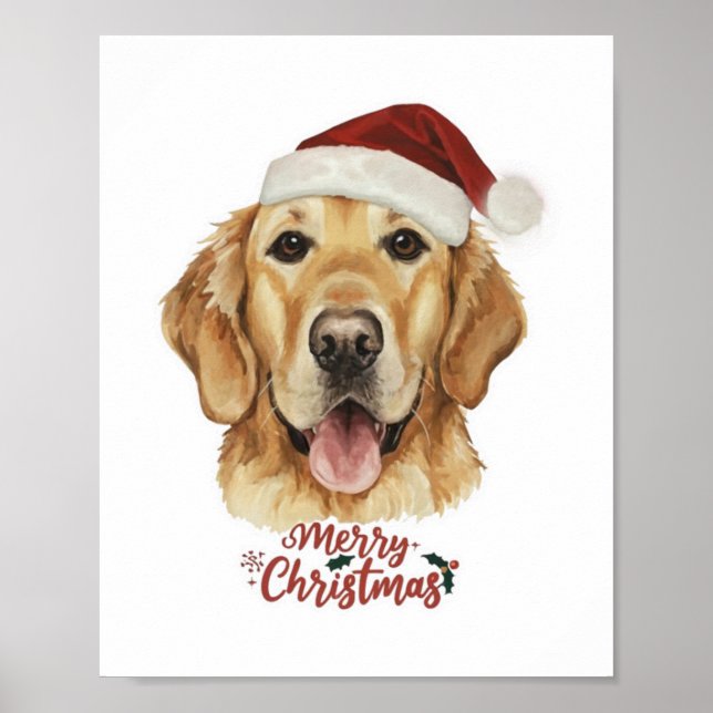 Póster Perro Golden Retriver de Feliz Navidad (Frente)