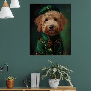 Póster Perro Goldendoodle con vestido del Día de San Patr