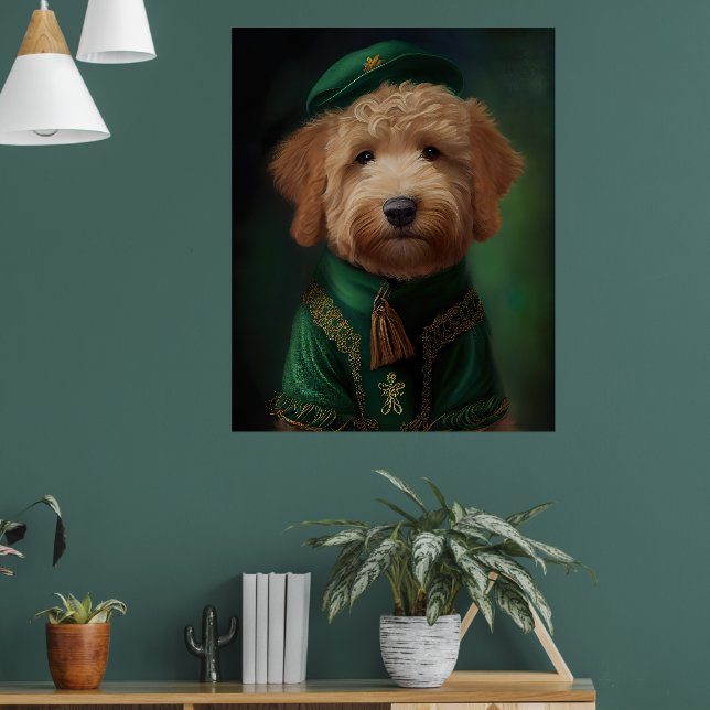 Póster Perro Goldendoodle con vestido del Día de San Patr (Salón 1)
