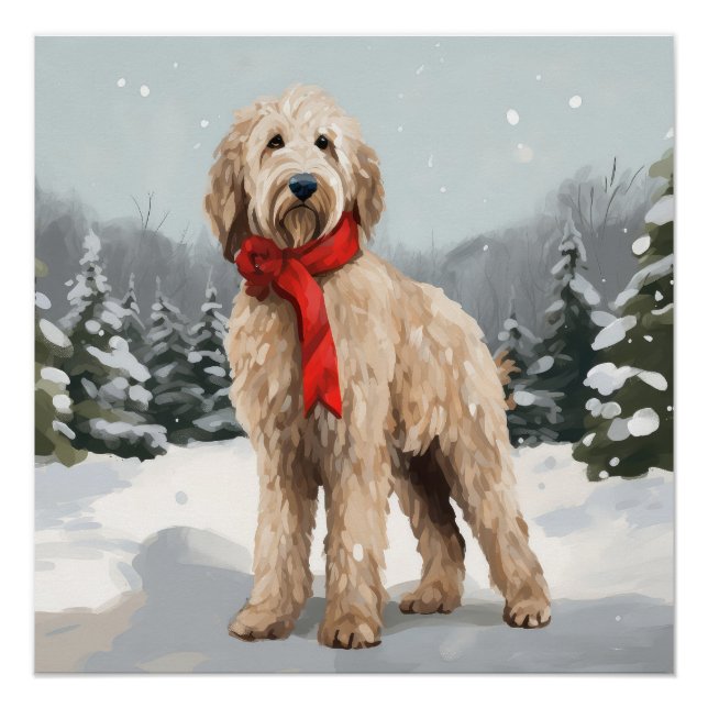 Póster Perro Goldendoodle en Navidades de Nieve (Anverso)