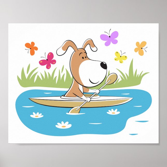 Póster Perro gracioso cachorro Kayak Kayak Deportes acuát (Frente)