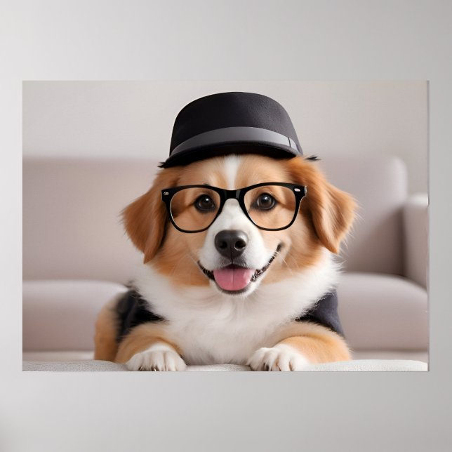 Póster Perro gracioso con gafas y gorra (Frente)