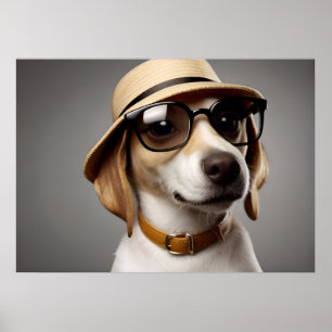 Póster Perro gracioso con gafas y gorra