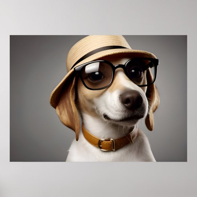 Póster Perro gracioso con gafas y gorra (Frente)