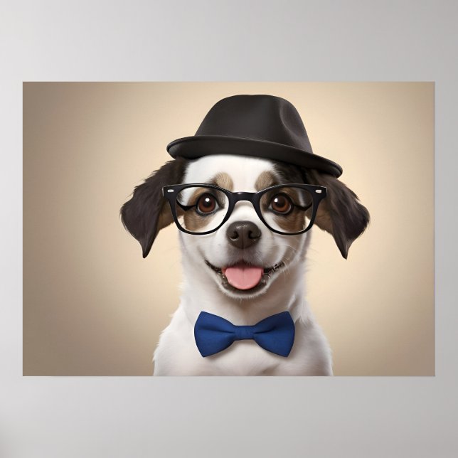Póster Perro gracioso con gafas y gorra (Frente)