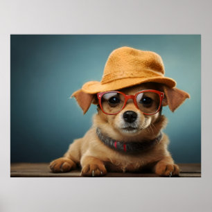Póster Perro gracioso con gafas y gorra