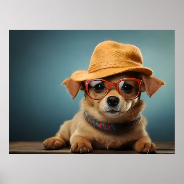 Póster Perro gracioso con gafas y gorra (Frente)