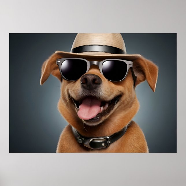 Póster Perro gracioso con gafas y gorra (Frente)
