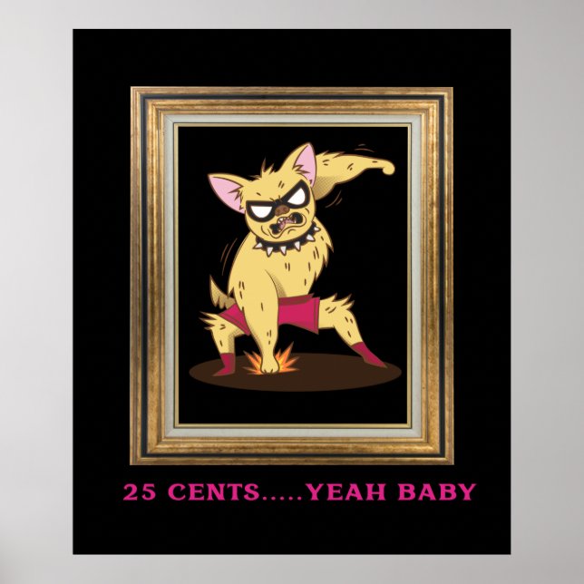 Póster Perro gracioso destrozando Dogecoin (Frente)