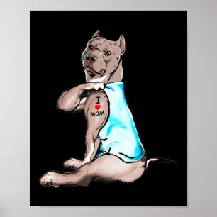 Póster Perro gracioso Pitbull Amo A Mamá Tattoo Perros Am