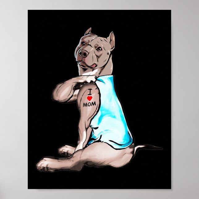 Póster Perro gracioso Pitbull Amo A Mamá Tattoo Perros Am (Frente)