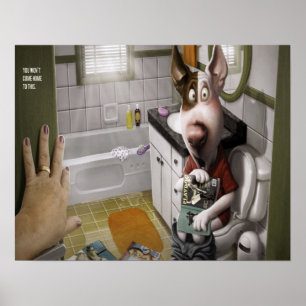 Póster Perro gracioso y lindo en el baño