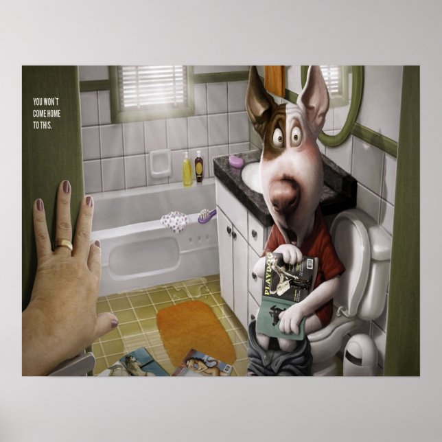Póster Perro gracioso y lindo en el baño (Frente)