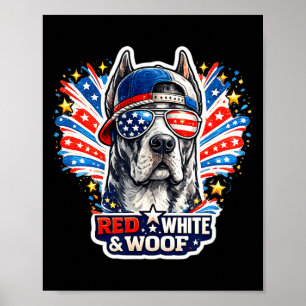 Póster Perro gran danés divertido rojo blanco y guau patr