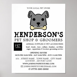 Póster Perro gris con hueso, tienda de Mascotas y agricul