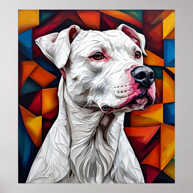 Póster Perro Guardia Blanco Dogo Argentino Raza Poderosa  (Frente)