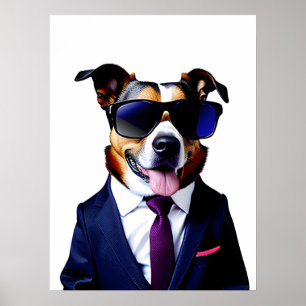 Póster Perro Guay con gafas de sol y traje, empresario de