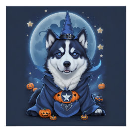 Póster Perro Husky Encantado: Magnífico Delight Halloween
