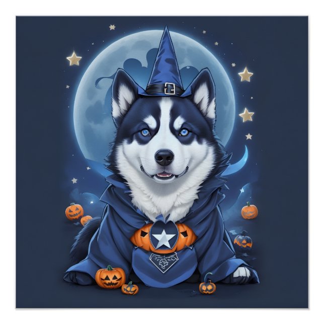 Póster Perro Husky Encantado: Magnífico Delight Halloween (Anverso)