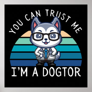 Póster Perro Husky Kawaii Divertido Médico
