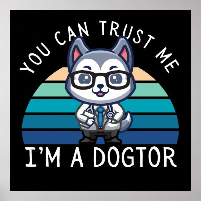 Póster Perro Husky Kawaii Divertido Médico (Frente)