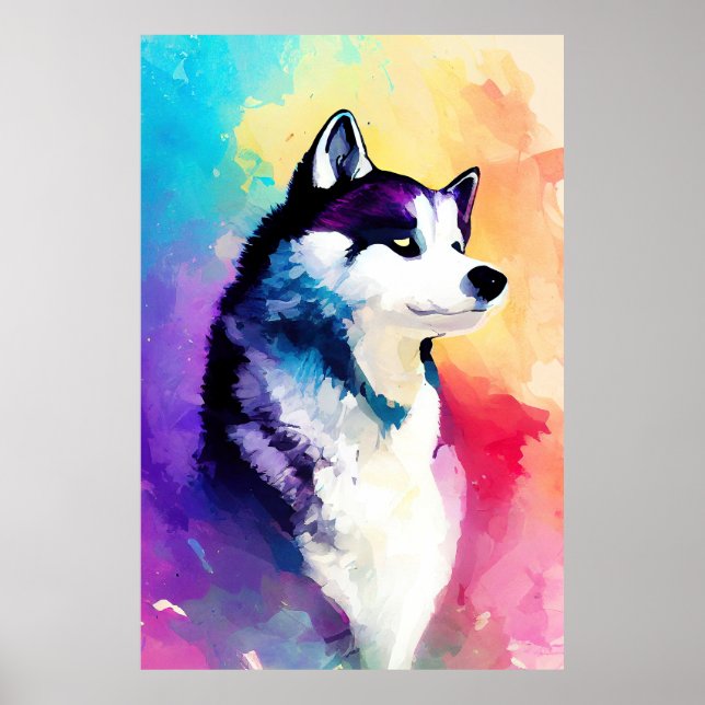 Póster Perro Husky Naturaleza salvaje Color animal Pintur (Frente)