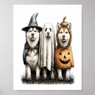 Póster Perro Husky Siberiano Fantasma de Halloween