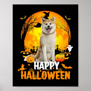 Póster Perro Inu Shiba Feliz Día de Halloween con la luna